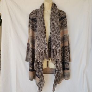 Knox Rose Western Fringed Patchwork Waterfall Cardigan Small